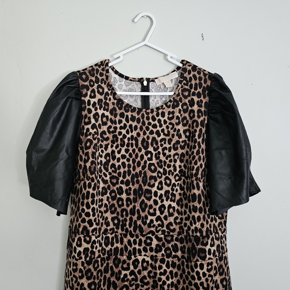 NWOT MICHAEL Michael Kors Cheetah Faux Leather Midi Dress - Picture 3 of 12